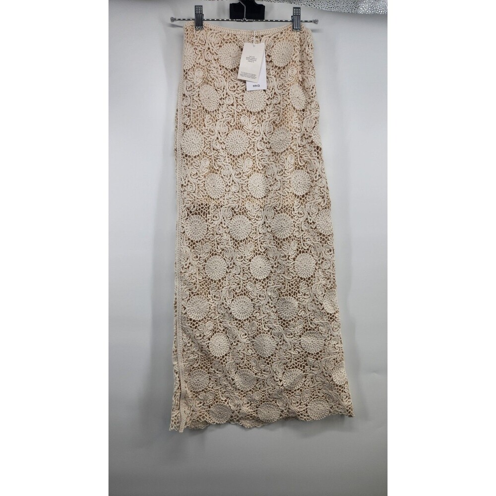 Mango MNG Womens XS‎ Beige Long Crochet Floral Skirt NWT